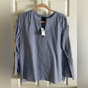 Ann Taylor Factory Navy and White Striped Blouse Size Small BNWT